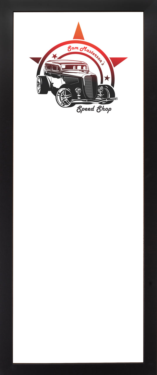 DRY ERASE BOARD 14 X 34: SPEED SHOP GARAGE LOGO (ADD YOUR NAME!)