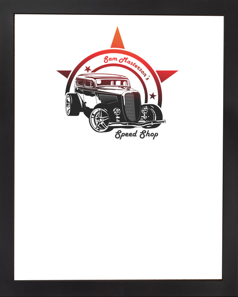 DRY ERASE BOARD 18 X 22: SPEED SHOP GARAGE LOGO (ADD YOUR NAME!)